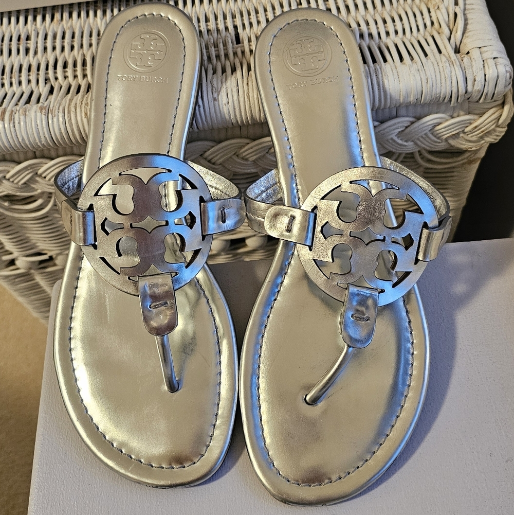 Tory Burch Miller Metallic Sandals - Size 8